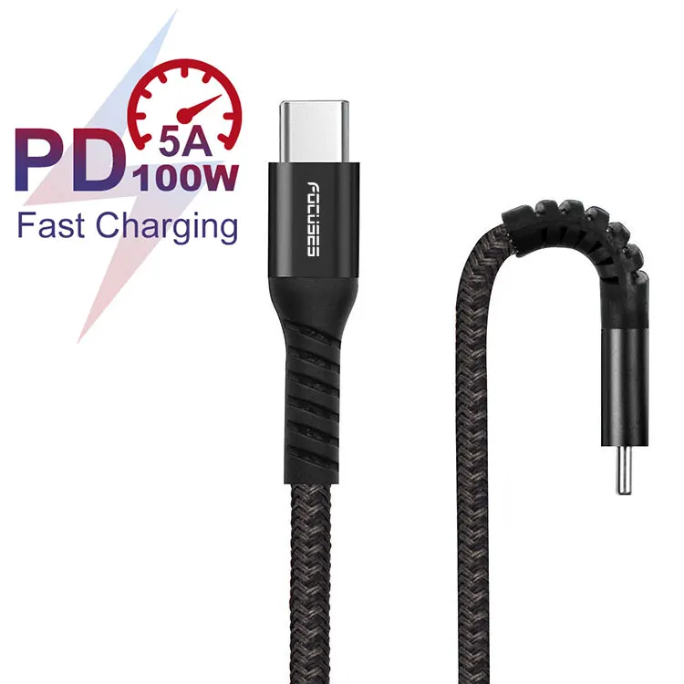 

100W PD Usb Charger Type C Kabel 3.0 12V 20V 5A E-mark Chip Fast Charging Cabo Usb C to C Cable For Samsung Charger USB C Cable, Gray+black