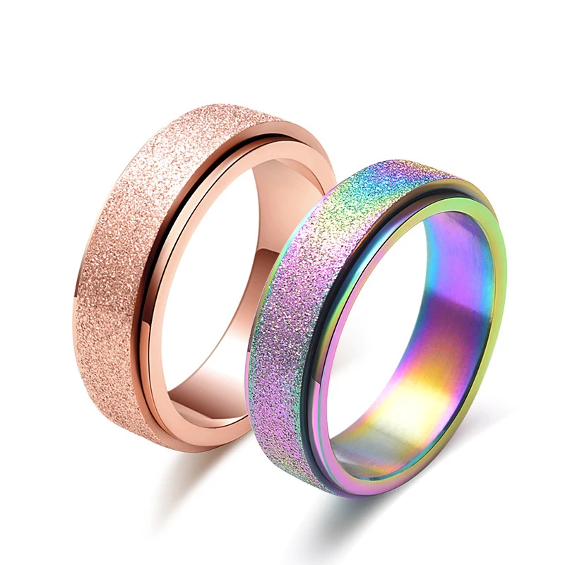 

Stainless Steel Ring Wholesale Customized High Quality Rainbow Color Matte Stainless Steel Ring Move Spinner Ring