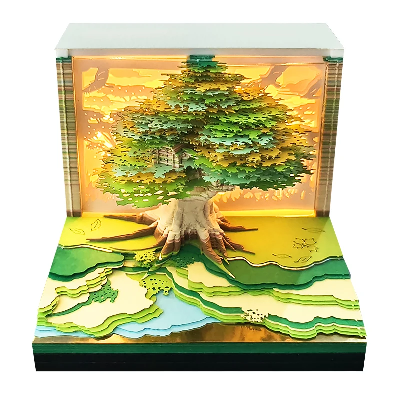 Unique Gifts Idea Artistic Memo Pads & Calendars Pre Laser Cut Magic Tree 3D Notes Block Cube Calendar 2026 for New Year Gift