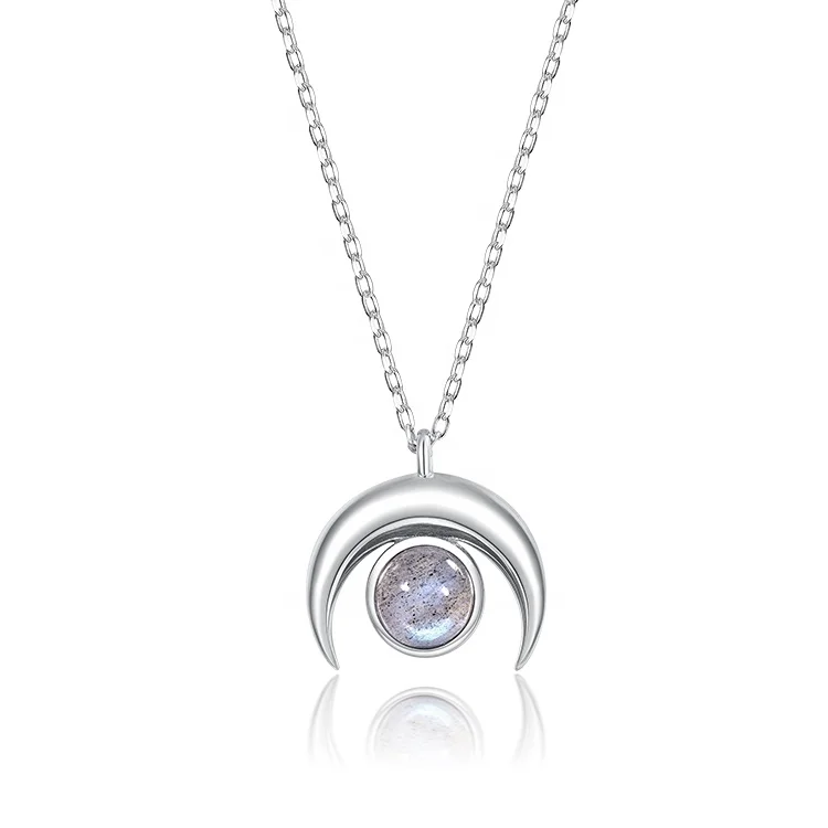 

925 silver crescent moon necklace sterling silver labradorite pendant necklace, Picture