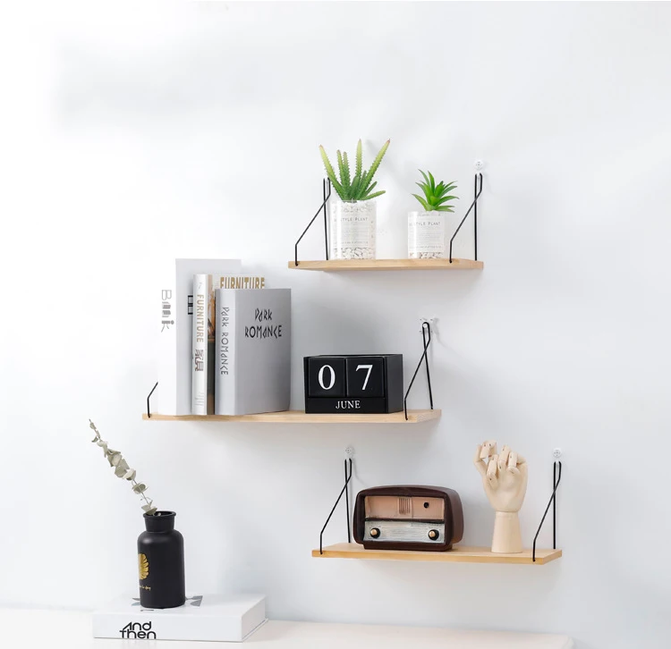 

Simple Design Wooden Wall Hanging Rack Modern Home Decor Wood Storage Racks With Iron, Customized