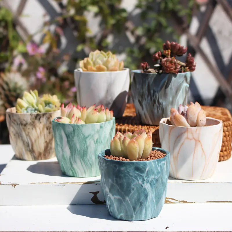 

custom green marble design garden indoor outdoor small decorative tabletop cactus succulent ceramic flower plant pot planters, As picture