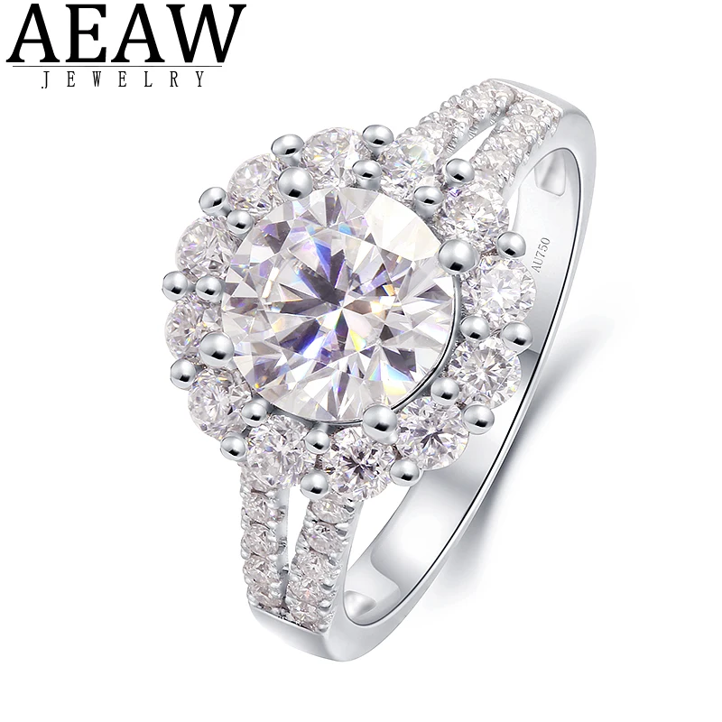 

AEAW 2.0CT 1.02CTW 14K White Gold Round Cut Engagement Wedding Moissanite Diamond Ring for Women Gift New