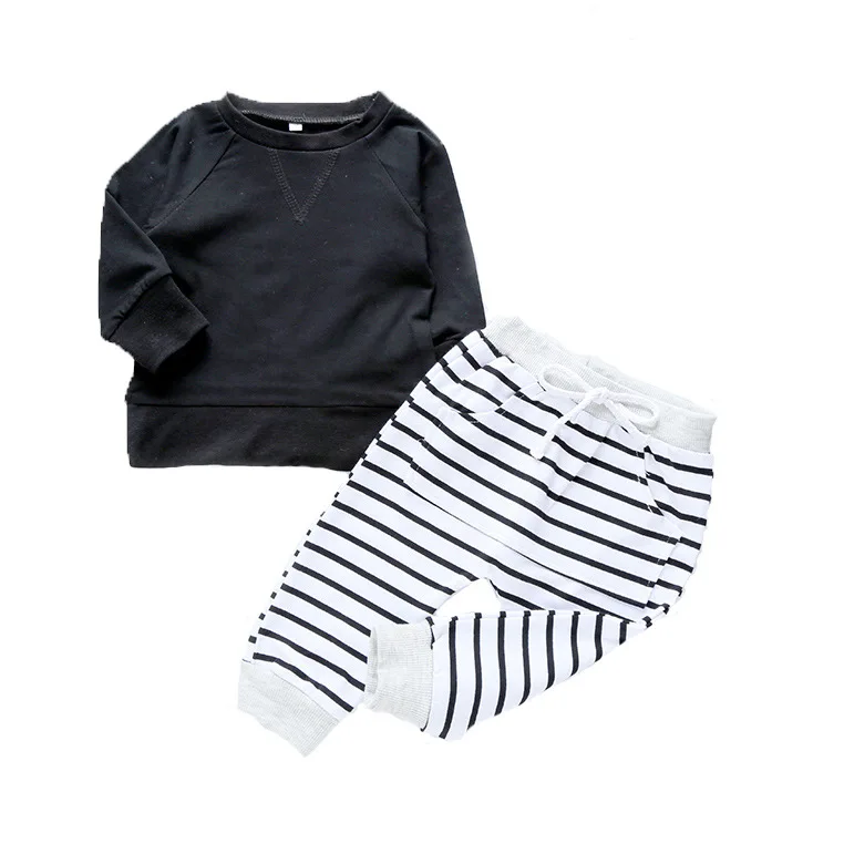 

Fall Autumn Newborn Infant Baby Clothing Long Sleeves Top Striped Long Pants Baby 2 Piece Set, Photo showed and customized color