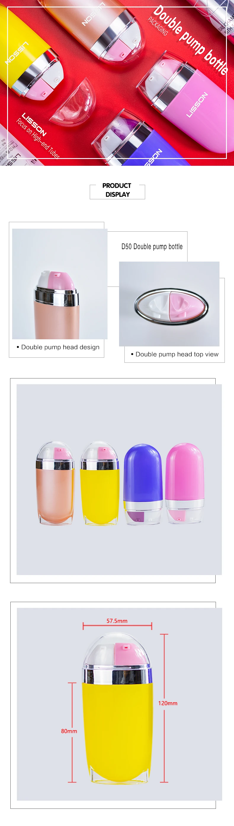 Eco-friend Two Cream In One Tube Cosmetic Plastic Pump Bottle Packaging