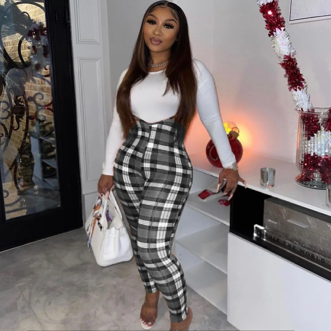 

Women Two Piece Set Autumn Winter Sportswear Plaid Plaid Jumpsuit Tops and Pants Matching Sports Tracksuit, Customized color