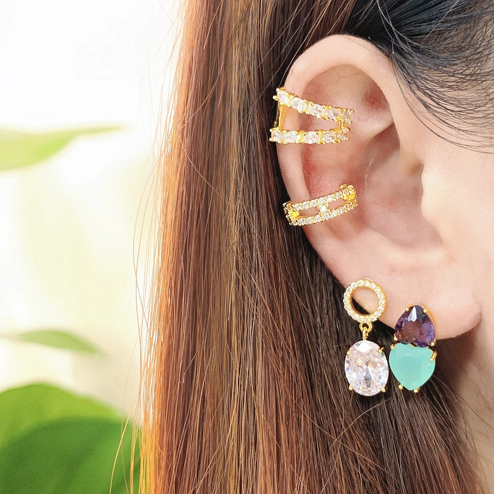 

mixed colors double heart stone fashion jewelry 2021 earrings