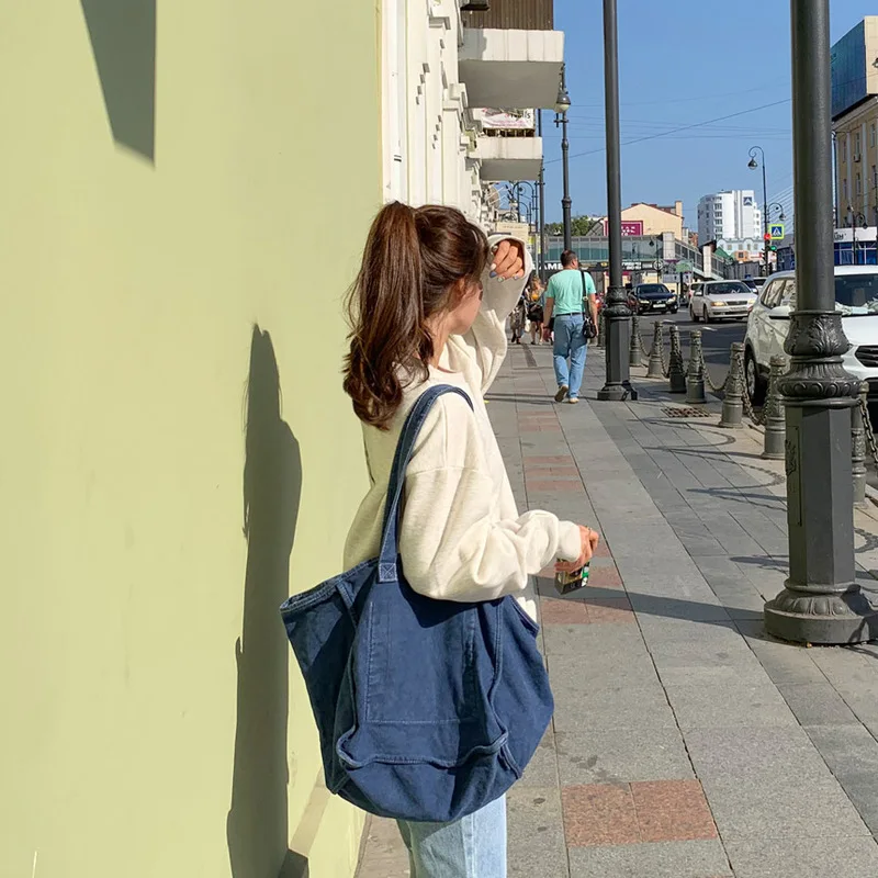 

Women's 2021 New one-Shoulder Luxury Casual Solid Color Thick Canvas Cotton Tote bag with Large Capacity Hand Travel bag