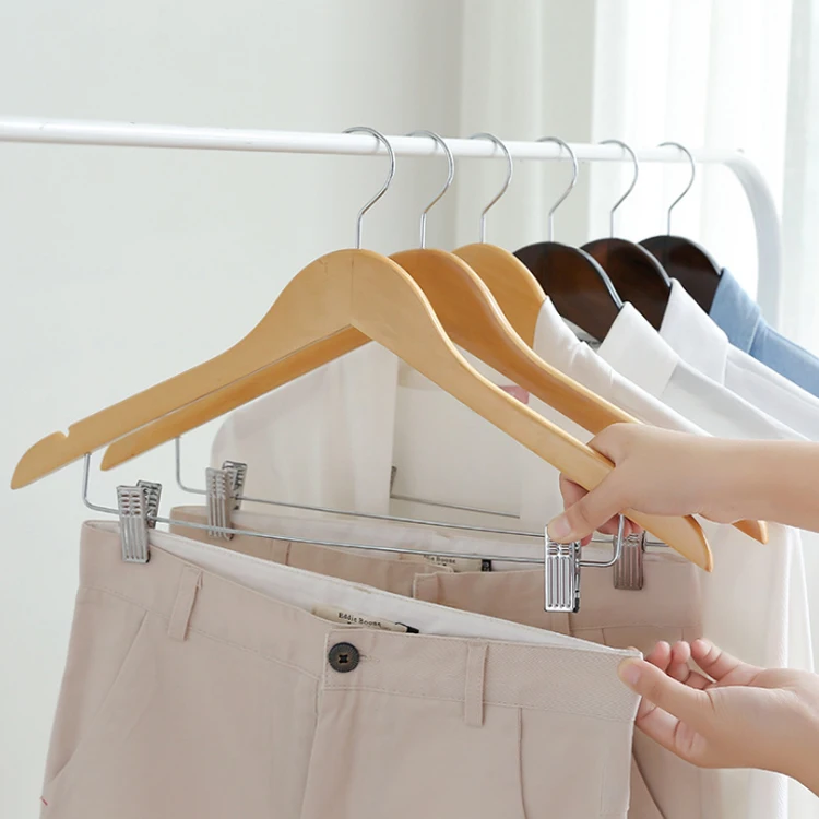 

Hot sale high quality wooden dress hangers bra hanger with clips