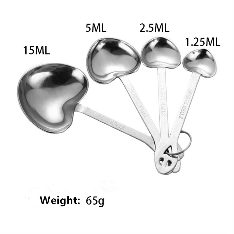 

Novelty Gift Metal Stainless Steel Baking Scoop Hanging measuring spoon measurement tools heart measuring spoons, Sliver