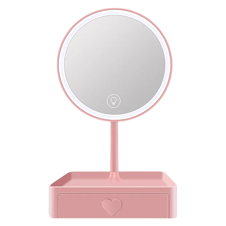 

2021 Desktop Large Vanity Mirror Home Artifact Storage Jewelry Box Led Makeup Round Mirror