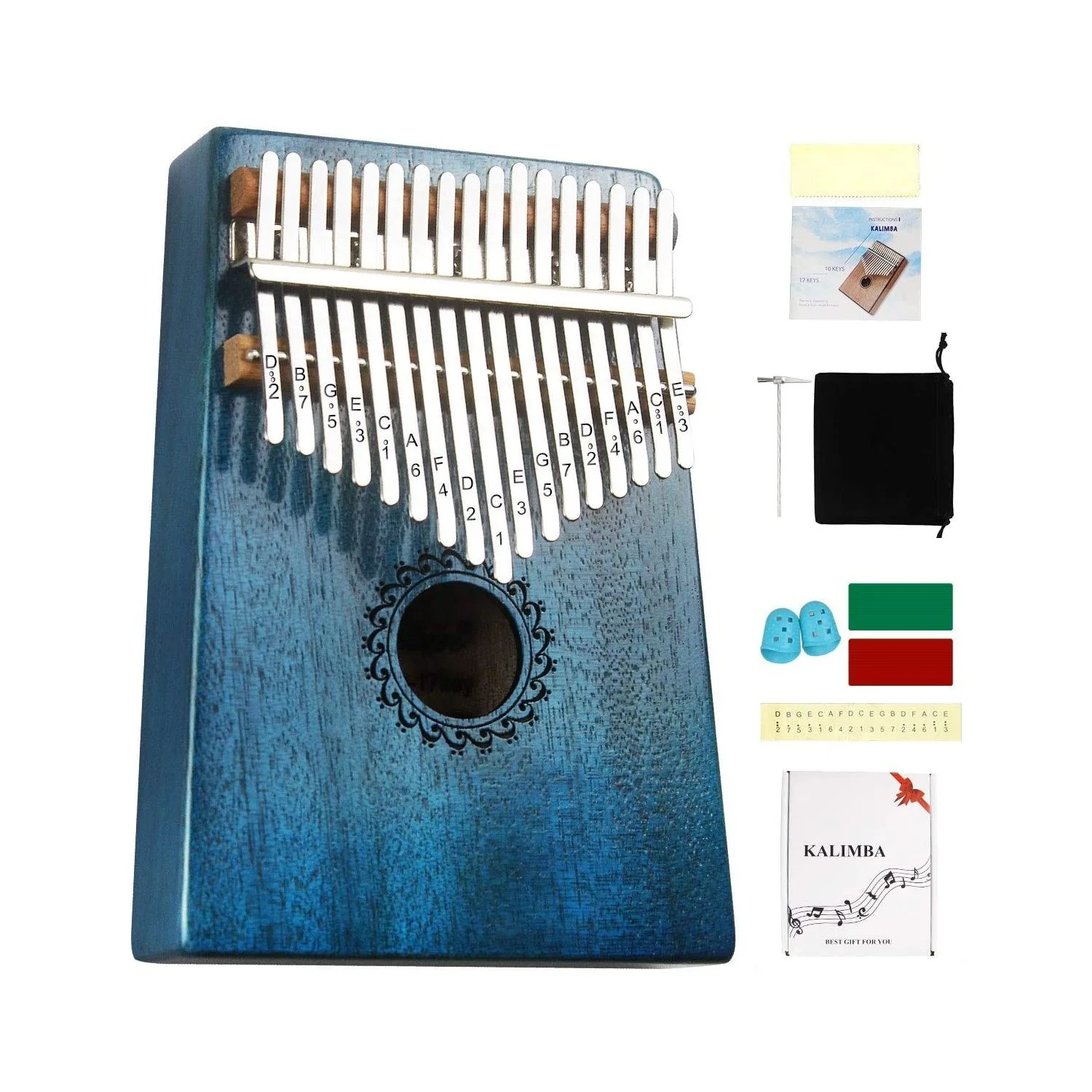 

Kalimba Thumb Piano 17 Keys with mahogany Wood Portable Mbira Finger Piano Gifts for Kids and piano Beginners Professional, Multi