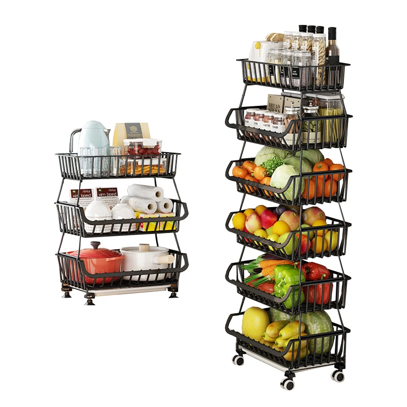 

Kitchen Sink Mesh Wire Kitchen Vegetable Storage Baskets With Wheel, Black