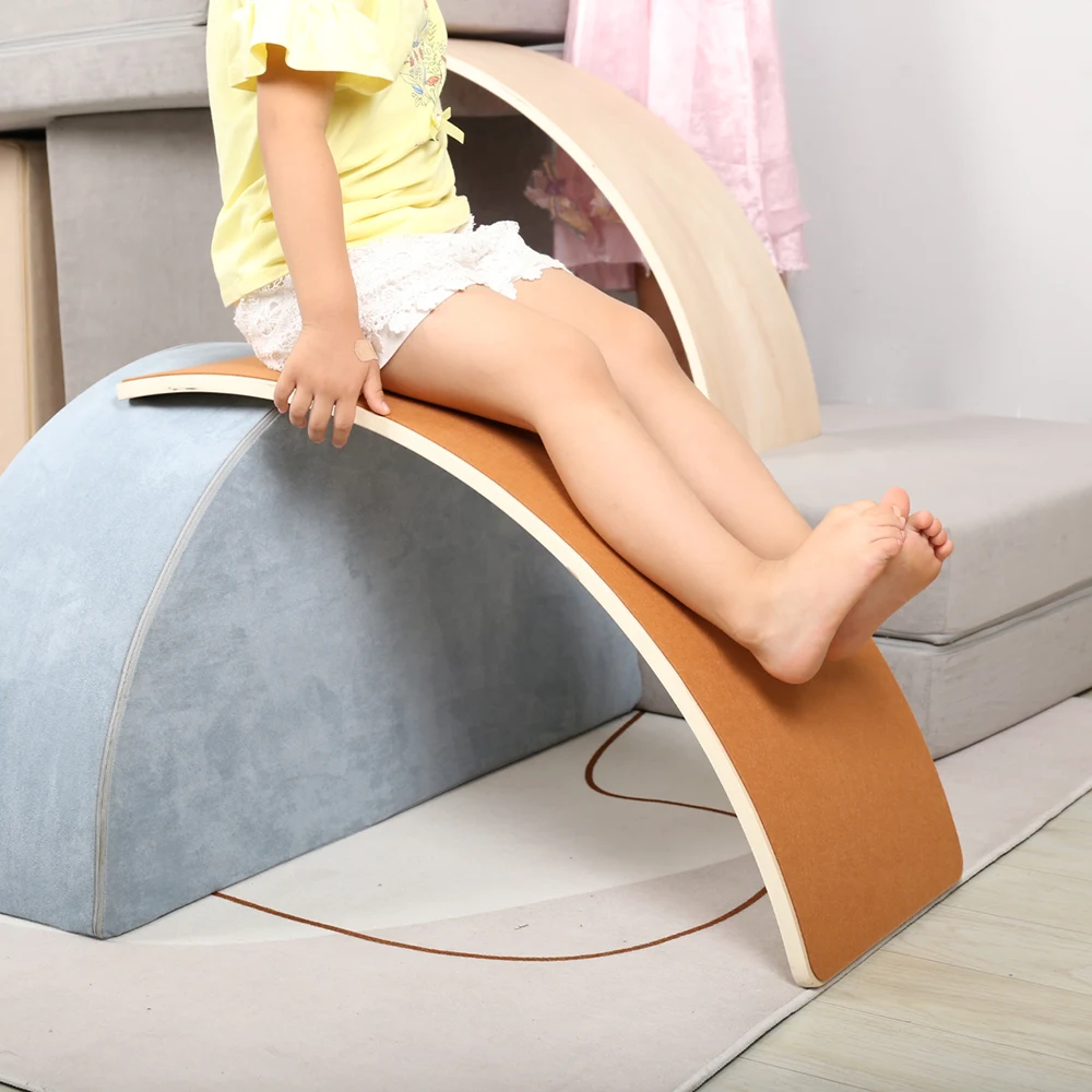 

SAIEN Kids Wood Balance Board Wobble Baby Balance Board Montessori Fitness Balance Curvy Board Multifunction Rocker Natural Wood