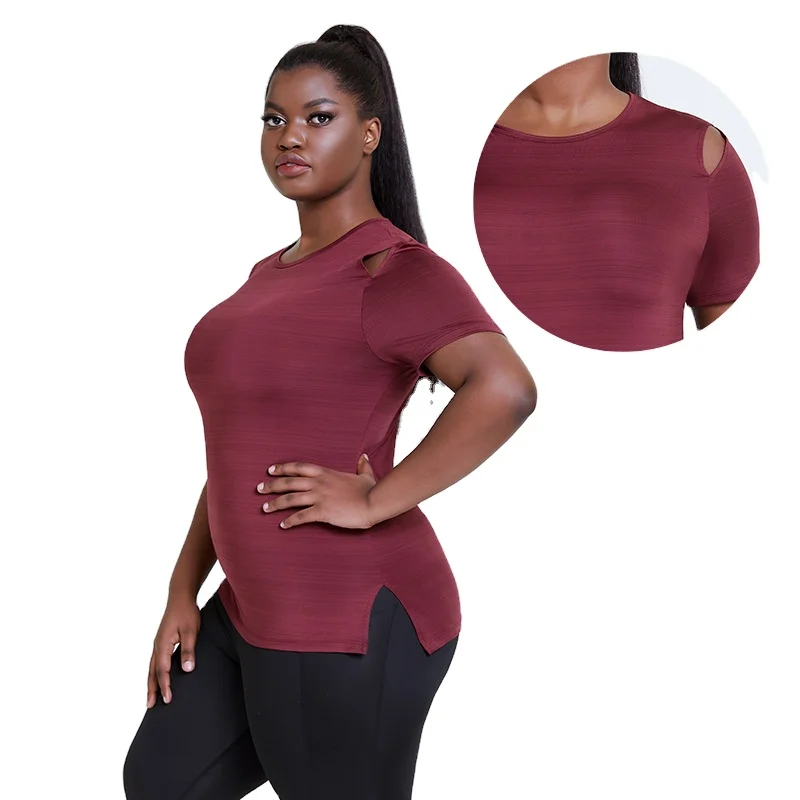 

High Quality Round Neck Design Quick Dry Yoga Crop Top Plus Size Compression Lady Yoga Shirt