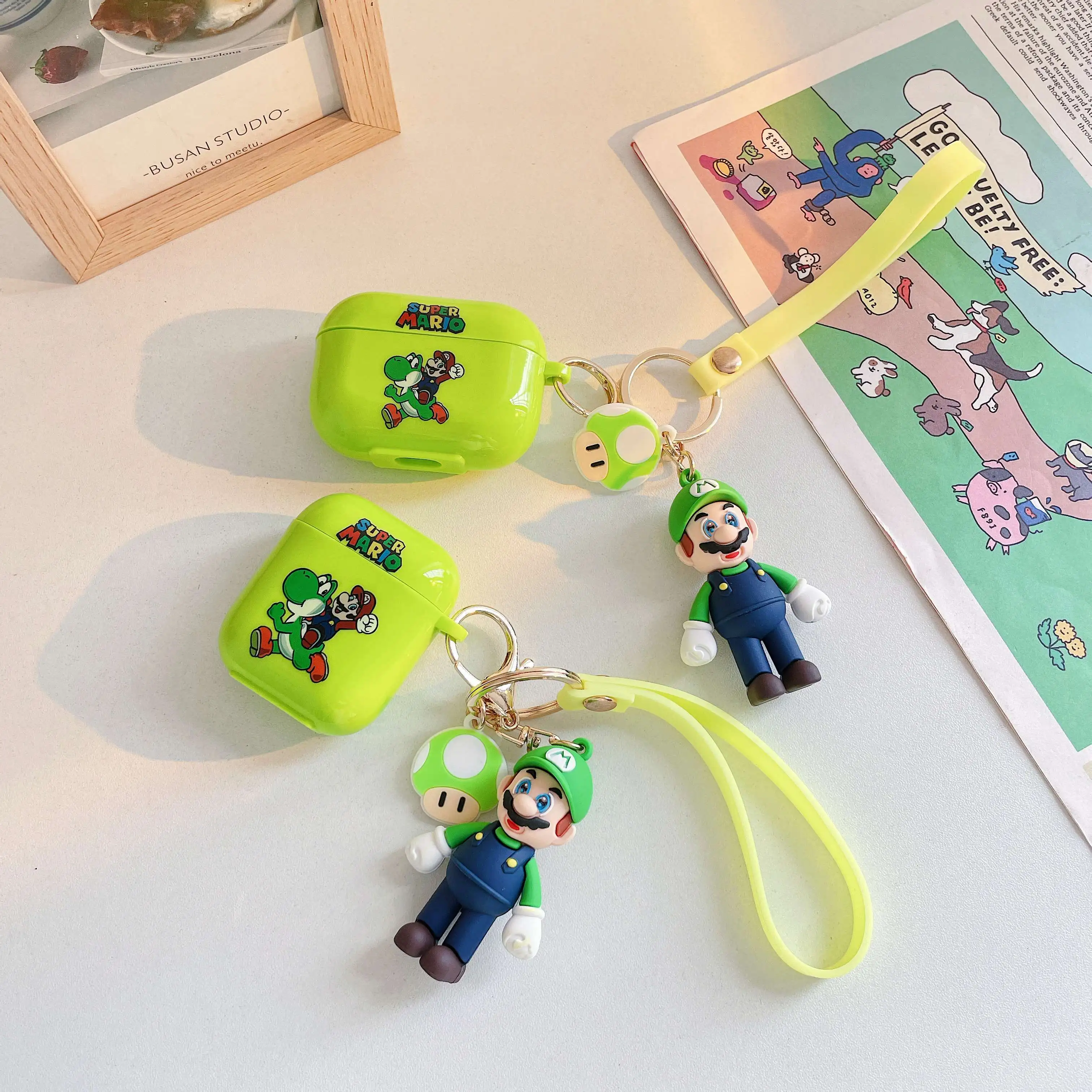 

Case For Air pods For Apple Airpods Pro 3D Mario Candy Color Soft TPU Earphones Covers With Portable Hand Keychian