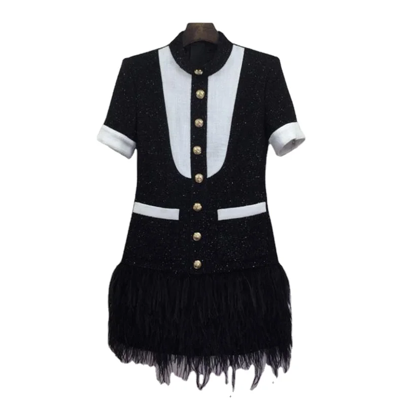 

2020 new arrivals summer collection feather trim elegant women short casual dresses