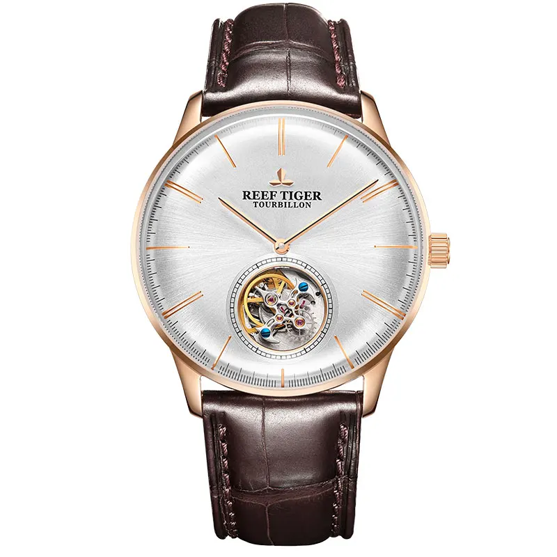 

Reef Tiger Top Brand Luxury Men Menchaincal Tourbillon Watch Sapphire Crystal Rose Gold Watch relogio masculino RGA1930