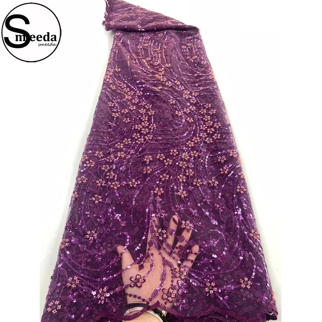 

African wedding tulle embroidery fabrics sequin SMD18N034