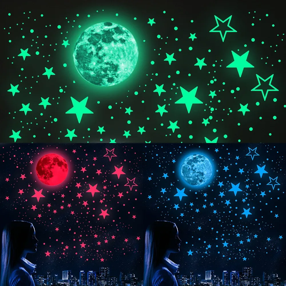 High Bright Glow in the Dark Luminous 30cm Large Round Moon DIY Living Room Self Adhesive Wall Decor Adhesive Decal Sticker