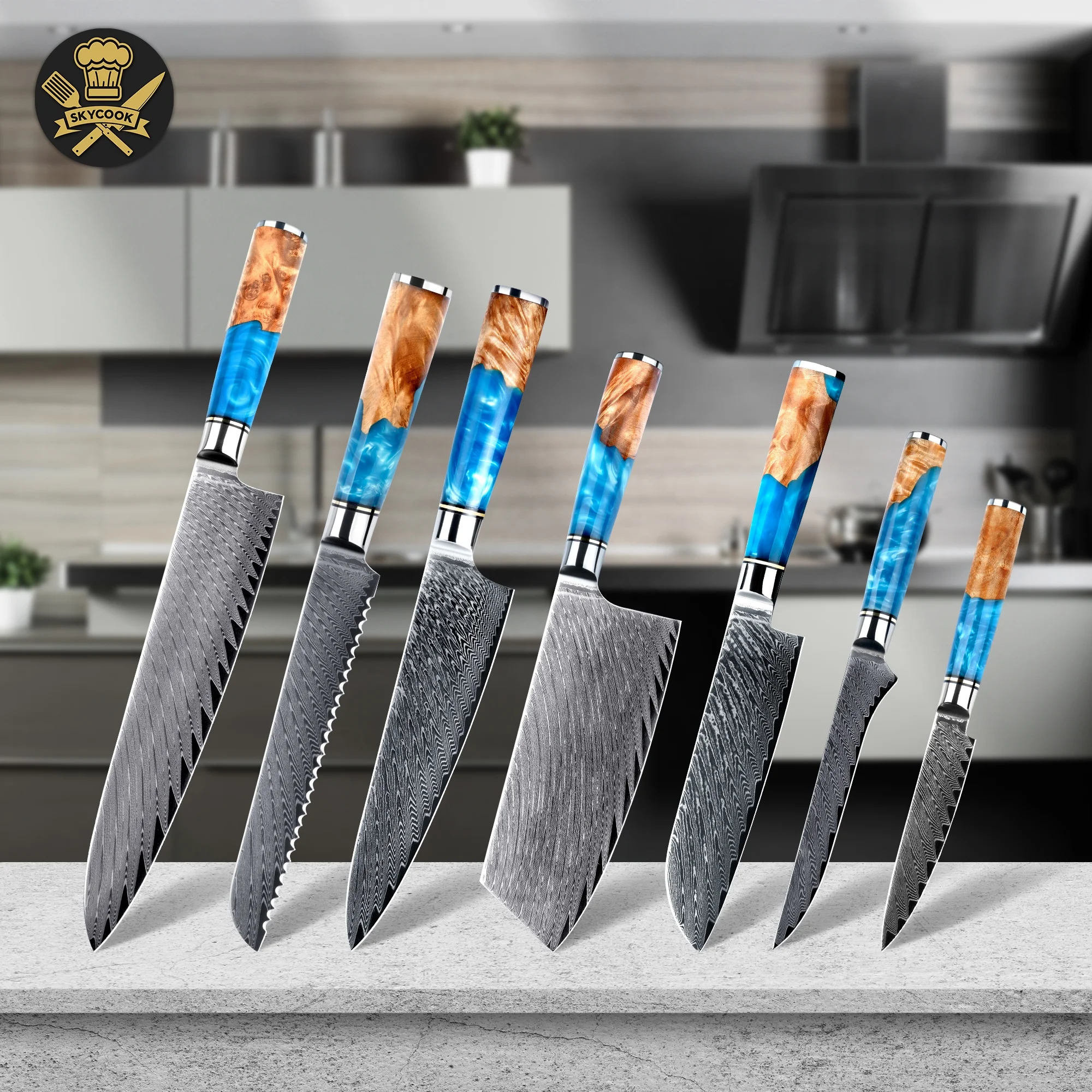 

30% off SkyCook Best Selling kitchen knife set damascus knife set japanese knife set damascus with Resin Wood Handle