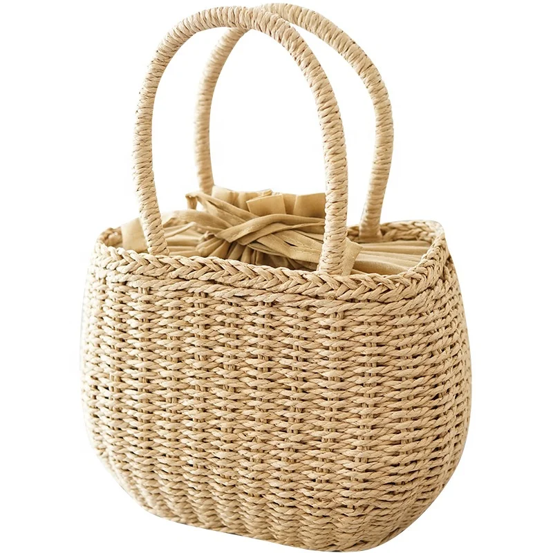 

Hand-woven holiday beach female bag vegetable basket straw bag, Khaki