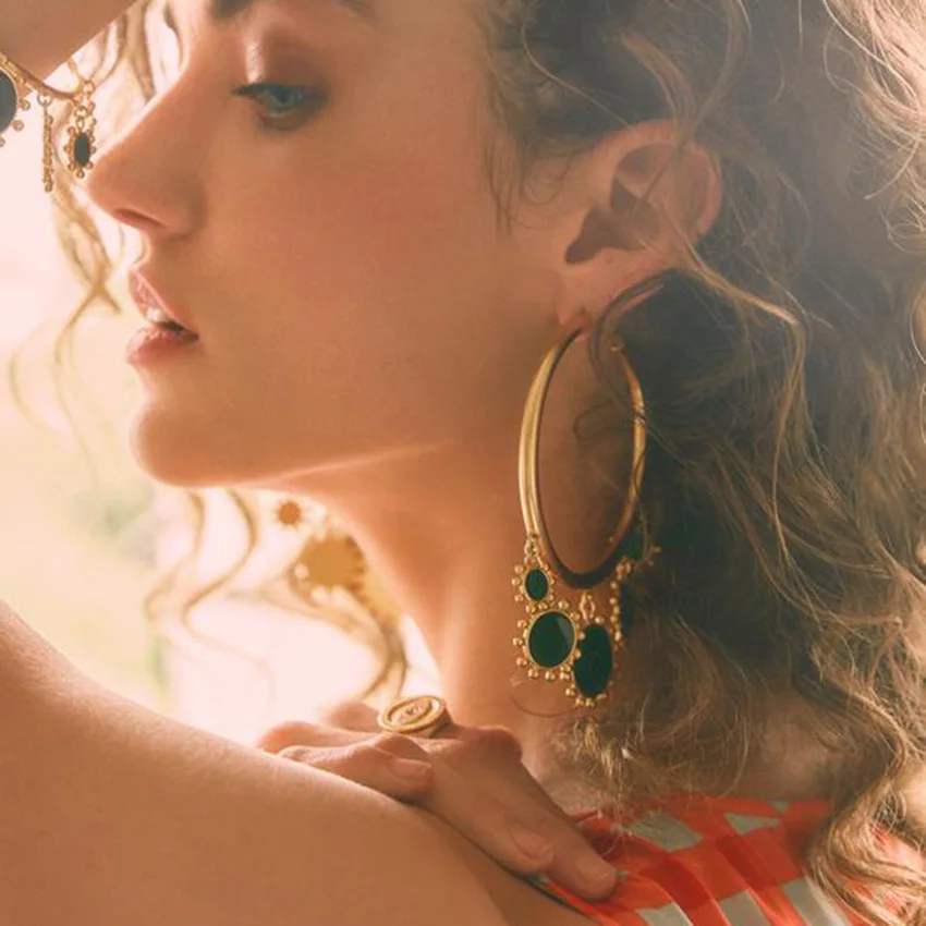 

Factory Direct Sales European And American Cross-border New Earrings Fashion Circle Pendant Earrings Large Hoop Earrings, Custom color