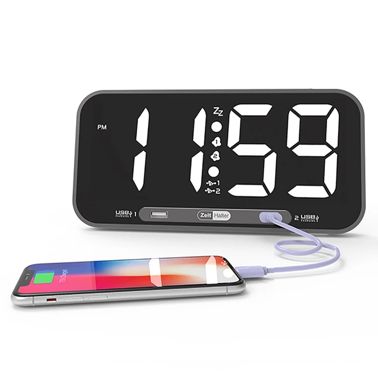 

Bedside LED Dual Alarm Night Light Digital Alarm Clock With 2 USB Ports