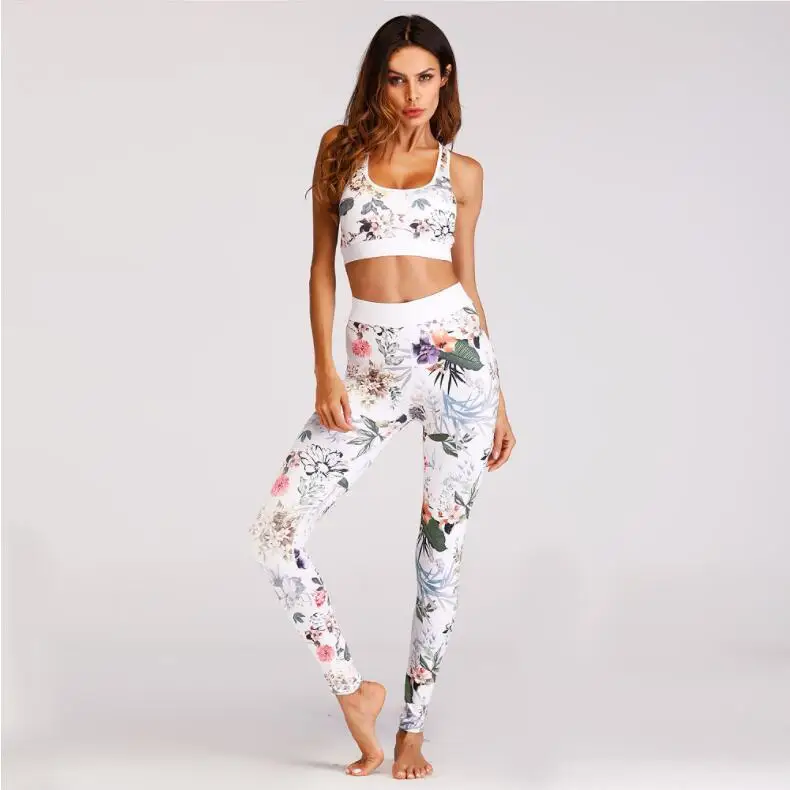 

2021 new trends custom printed pattern sportswear women leggings yoga set tiktok leggings sports bra and legging Set Woman
