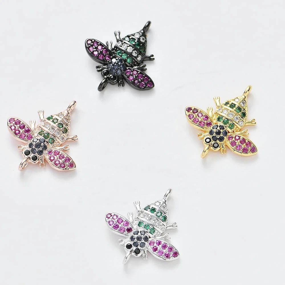 

DIY Women Bracelet Accessories Micro Pave Zirconia Spacer Bead Connector Animal Bee Charms for Jewelry Making, Multi color