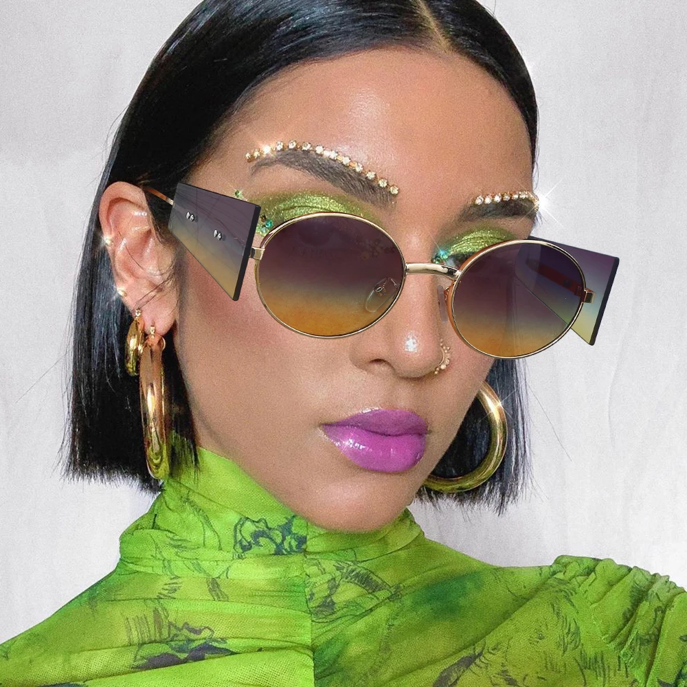 

7032 Fashion Vintage UV400 Punk Glasses Eyewear Luxury Brand Metal Round Sunglasses, 6 colors