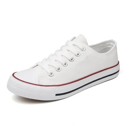 

Low Price Low Cut Vulcanized Female for Run Sneakers Flat Plain Black Blank Bulk Unisex White Canvas Shoes Man Women