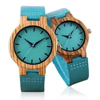 

Hot Selling OEM Custom Logo Blue Couple Wood Wrist Watch Leather Strap