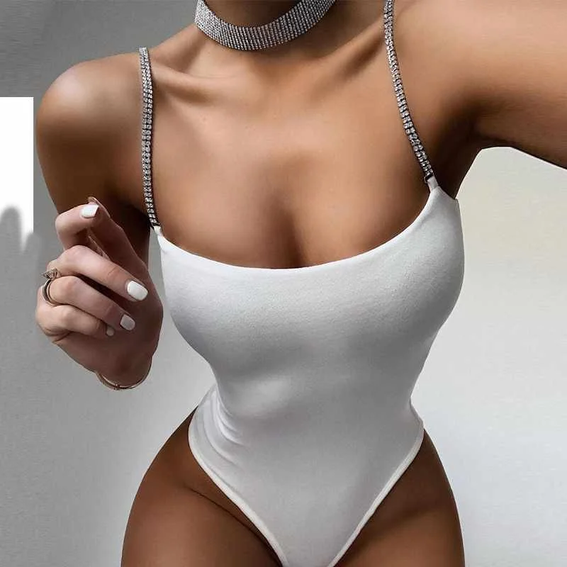 

Summer Hot Sale Solid Color Sexy Diamond Halter Bodysuit, Picture color