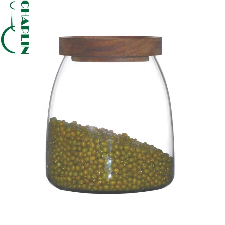 

Mouth-blown Borosilicate Glass Food Storage Jar With Acacia Wooden Lid, Customized color
