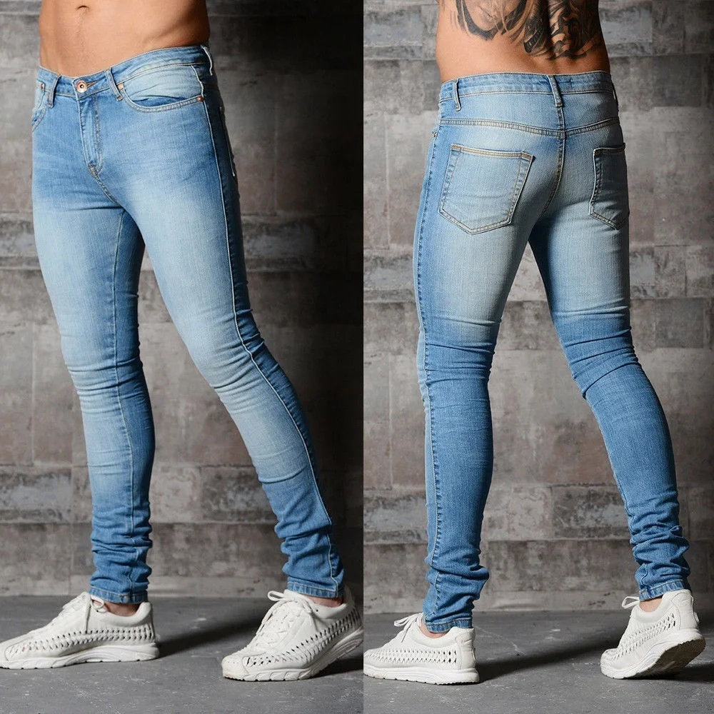 

Men's Quilted Embroidered Jeans Tapered Denim Pants Elastic Waist Patchwork Jeans Men