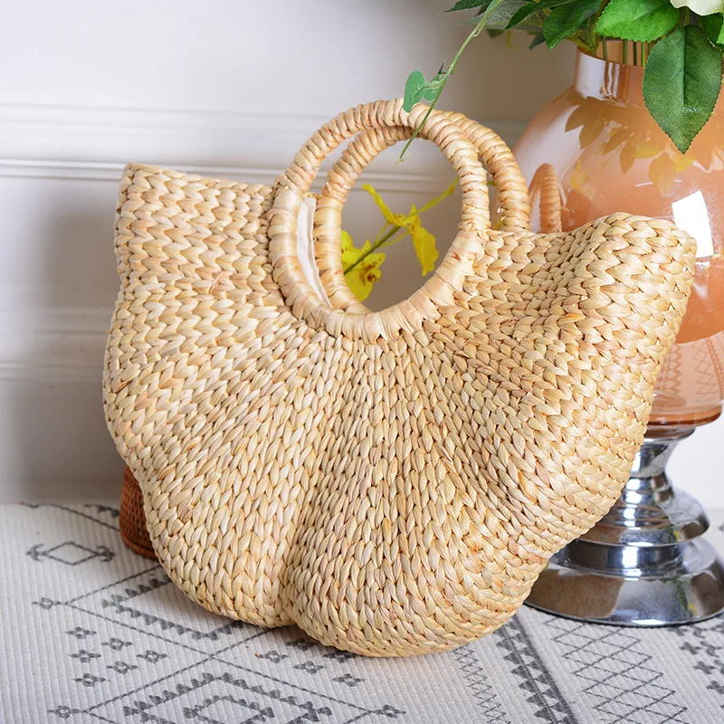 

Amazon INS handmade straw woven hnad bag summer beach women bags, Natural