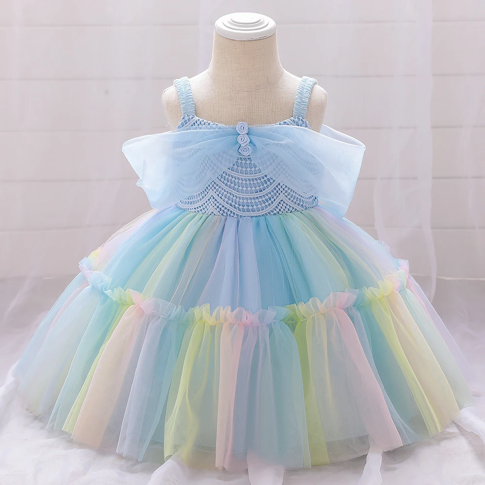 

MQATZ Infant Princess Dress Girls Flower Wedding Party Birthday Tutu Clothes Newborn Infant Bow Kids Dresses, White,pink,blue
