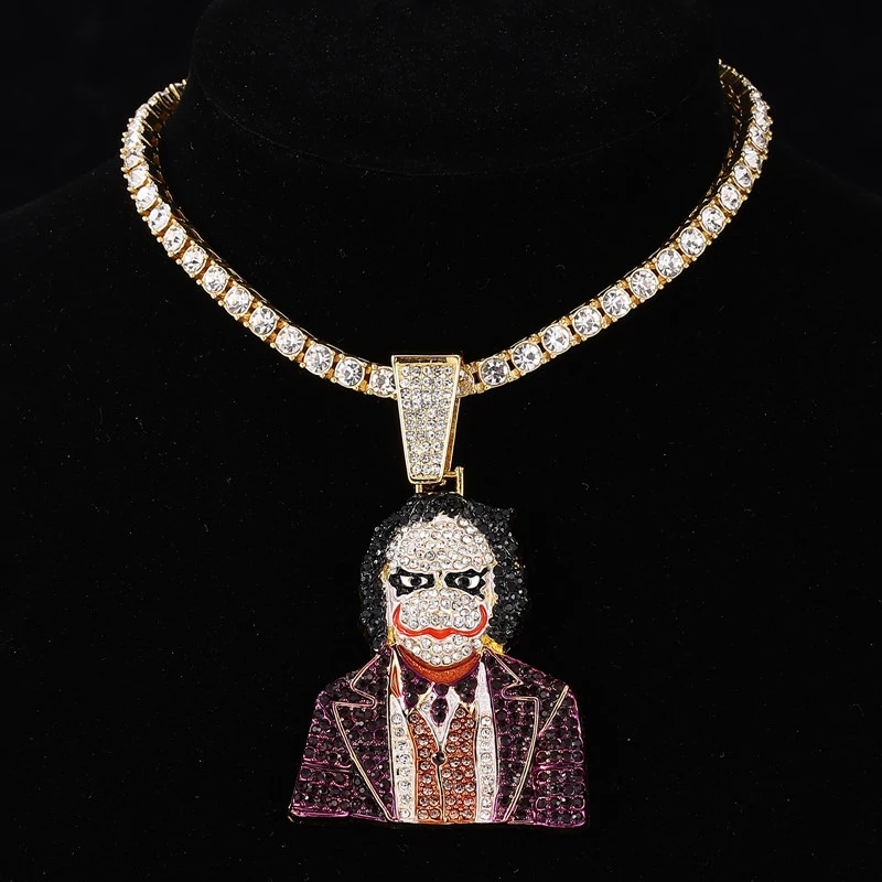 

2023 New Design Hip Hop Alloy Cheap Bling Diamond Clown Icy Joker Pendant Necklace for Men Jewelry