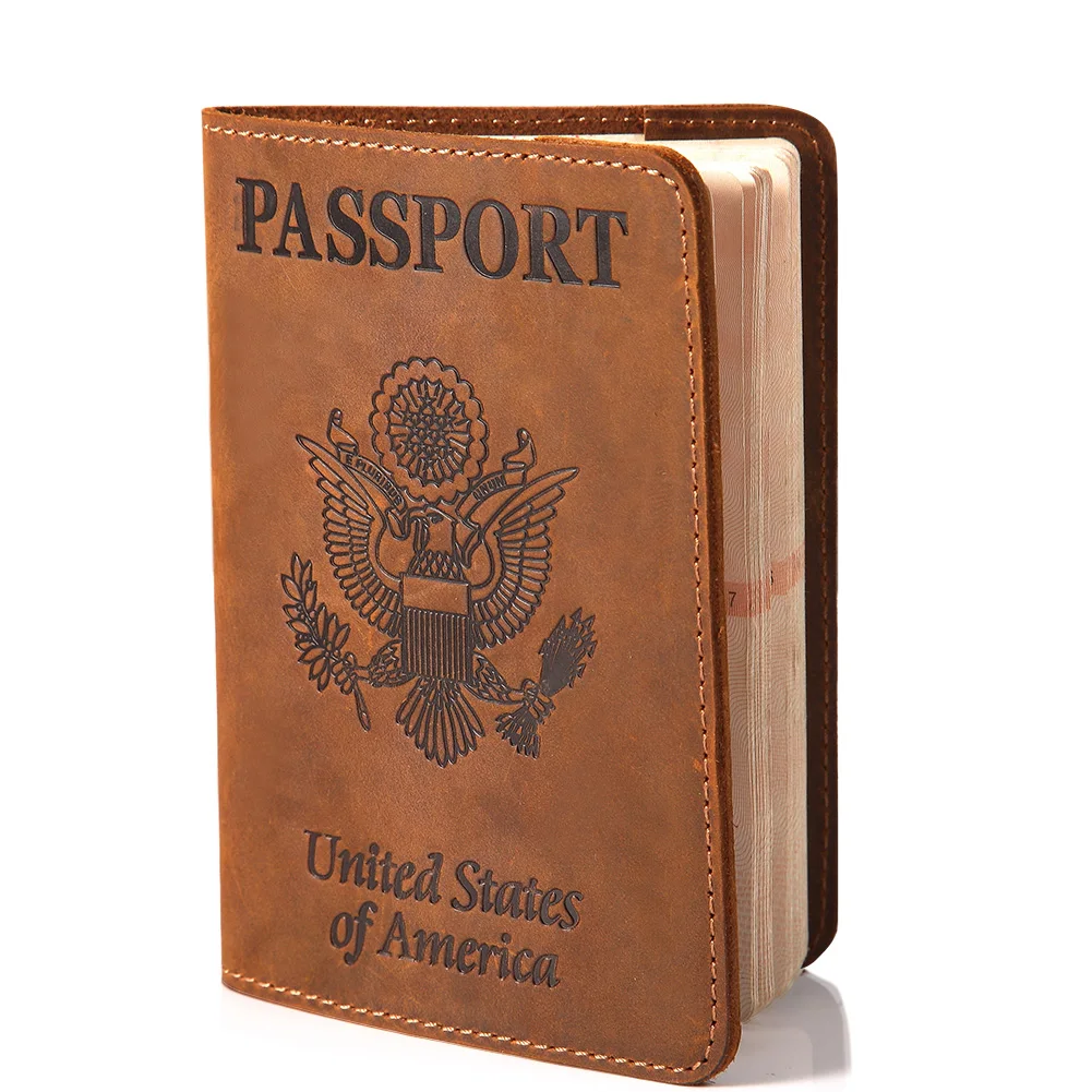 

Luxury Genuine Cowhide Leather Passport Holder Customized Logo Card Wallet