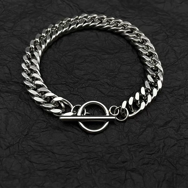 

DAIHE Fashion Men Stainless Steel Cuban Chain Bracelet OT Bare Hip Hop Punk Style Bangle