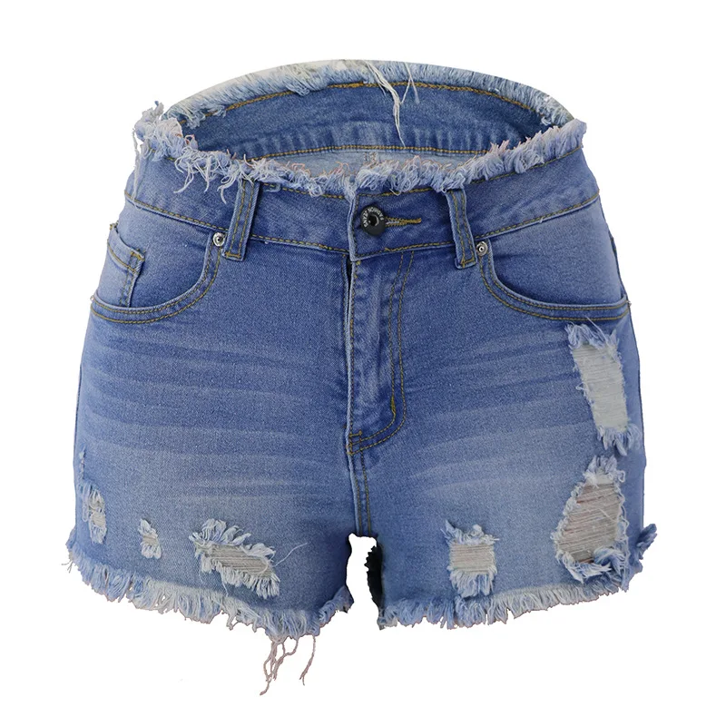 

2020 NEW High waist Elastic force sexy Broken-hole with pocket Denim shorts women ladies Denim shorts