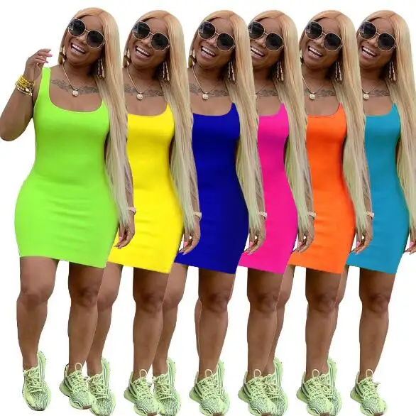 

Fashion women summer casual solid basic bandage bodycon dresses