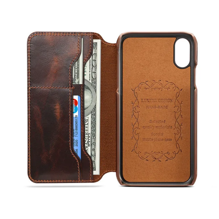 

Genuine Leather Phone Case Wallet Cowhide Cell Phone Flip Cover with Card Slot High Quality, Red,blue,black,brown