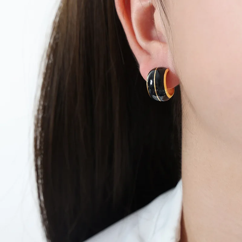 

Retro Minimalist Gold Enamel Earrings Colorful Line Segmentation Gold Plated Enamel Earring Stainless Steel