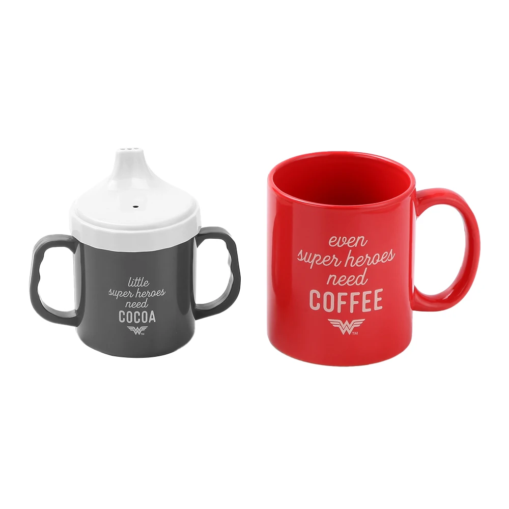 

Coffee travel sublimation family wholesale drinking PP enamel mug christmas Parent-Child ceramic cup set with lid handle, Customized color