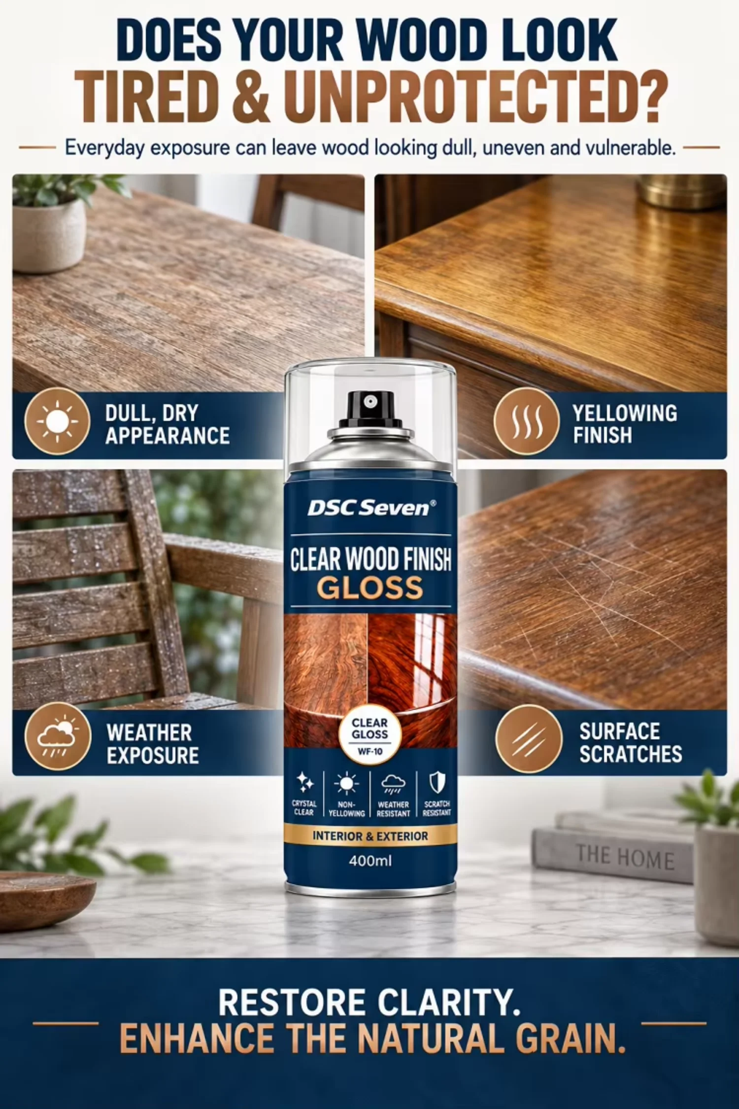Gloss Clear Acrylic Wood Lacquer Liquid Coating Spray Paint Non-Yellowing Weather & Scratch Resistant Wood Sealer