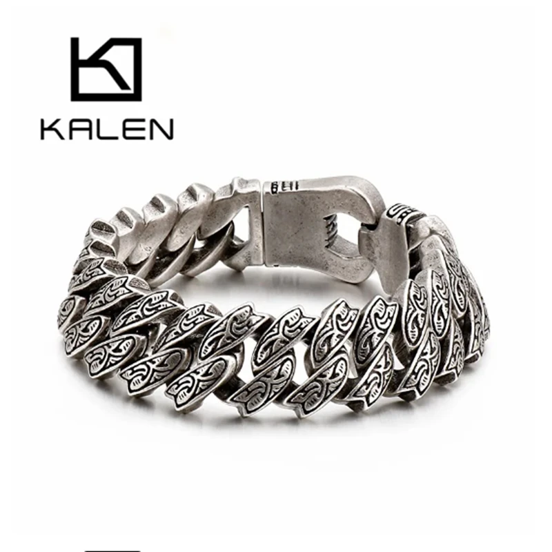 

KALEN 20mm Chunky Link Chain Bracelet for Men Punk Stainless Steel Myteriou Symbol Charm Bike Chain Biker Armband Male Jewelry