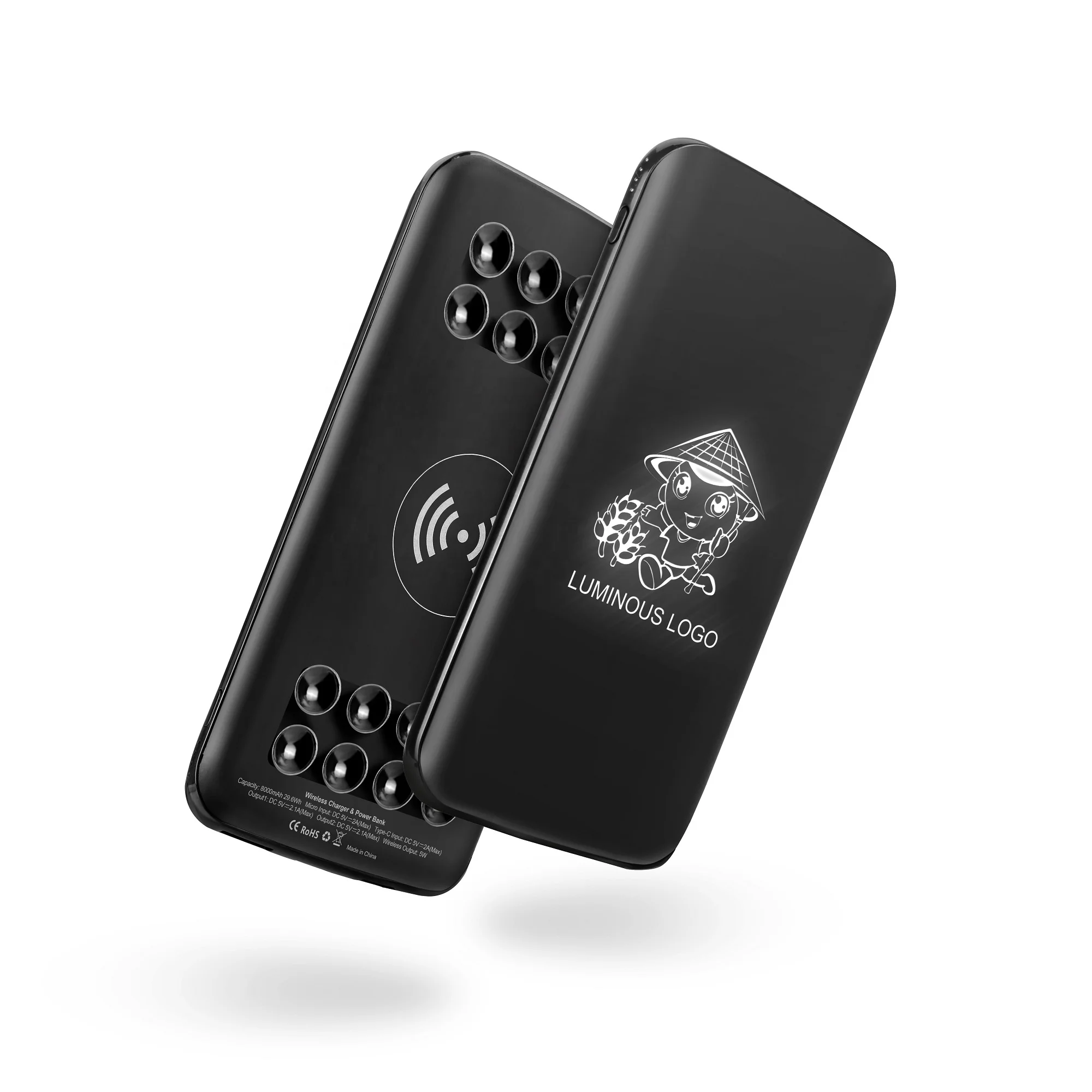 

LED Light Up Logo Custom Wireless Power Bank 8000mAh for Mobile Phone