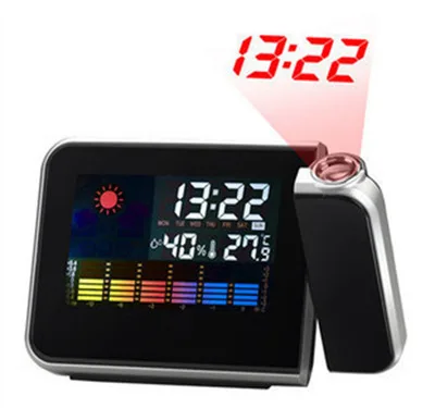 

P608 Time Watch Projector Multi Function Digital Alarm Clocks Color Screen Desktop Display Weather Projection Calendar clock, Black white